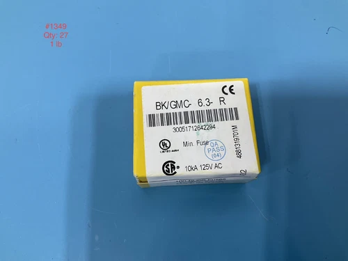 (100 Pcs ) COOPER BUSSMANN BK/GMC-6.3-R, GLASS FUSE,6.3A, 5X20MM TIME DELAY,1BOX