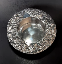 Wine Bottle Coaster Holland Boone Polished Pewter Silver Grapevine 6.5" Barware