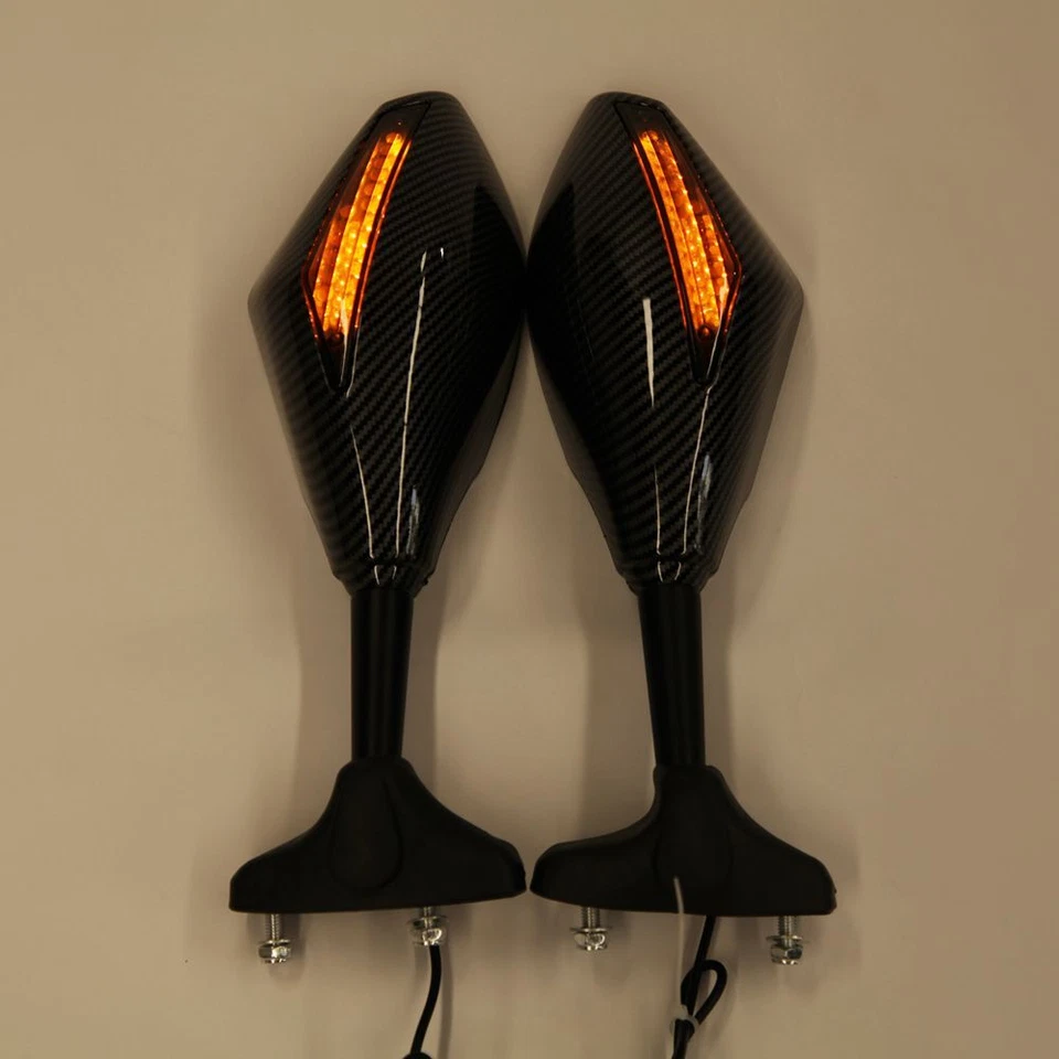 Par de espejos retrovisores laterales para motocicleta Honda Yamaha con luz LED intermitente Foto 4 de 4