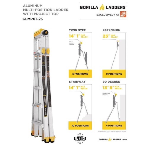 Gorilla Ladders 23 ft Reach Aluminum Multi-Position Ladder Project Top 375 Lbs - Picture 3 of 16