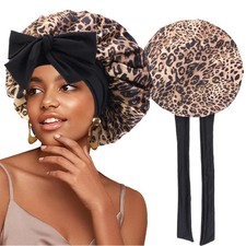 New Flower print Silky Bonnet For Sleeping Satin Hair Bonnet With Tie Band Hair