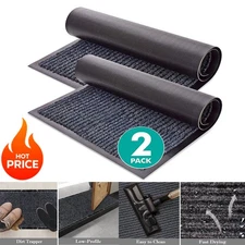2 Pack Striped Door Floor Mat Indoor Outdoor Rug Entryway with Rubber Backing