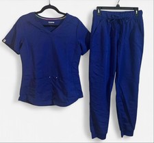 Scrubstar Dark Blue Scrub Set With Elastic Waist Band, Pockets, Slim Fitting