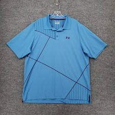 Under Armour Polo Shirt Mens XL Blue Heatgear Loose Fit Stripe Golf Performance