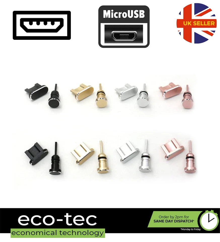 Enchufe de carga micro USB de metal y puerto para auriculares con cubierta antipolvo Samsung Android Foto 3 de 3