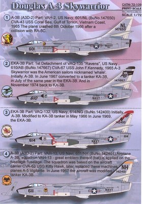 Print Scale Decals 1/72 DOUGLAS A-3 SKYWARRIOR U.S. Navy Jet Fighter