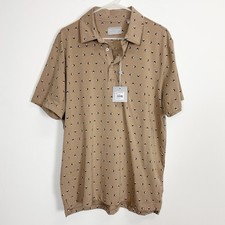 Hickey Freeman Polo Shirt Mens Large Taupe Tan Patterned Short Sleeve NWT