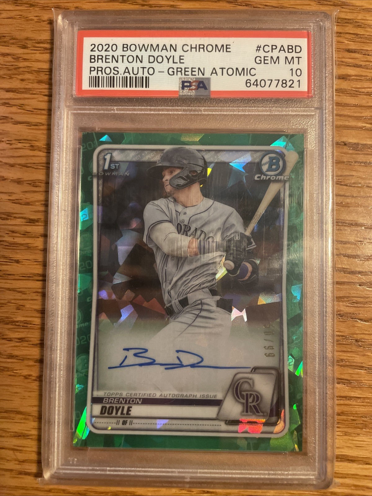 2020 BRENTON DOYLE #CPABD Bowman Chrome Prospect Green Refractor /99 PSA 10 Auto