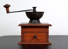 Late 1800s Vintage Cast Iron & Wood COFFEE GR...