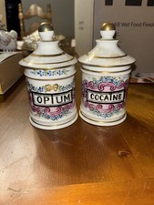 Vintage Ceramic Apothecary Jar Opium/Cocaine