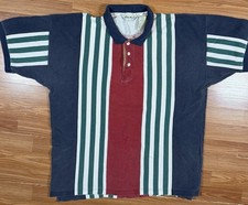 Vintage Eddie Bauer Striped Collar Polo Short Sleeve Men's Shirt Size L