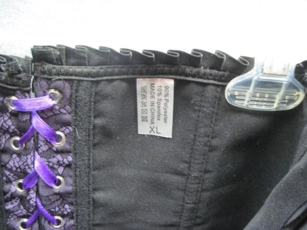 Purple & Black Lace Corset Top XL Ruffles Clasp Front LaceUp Back Cosplay LARP - Image 4 of 4