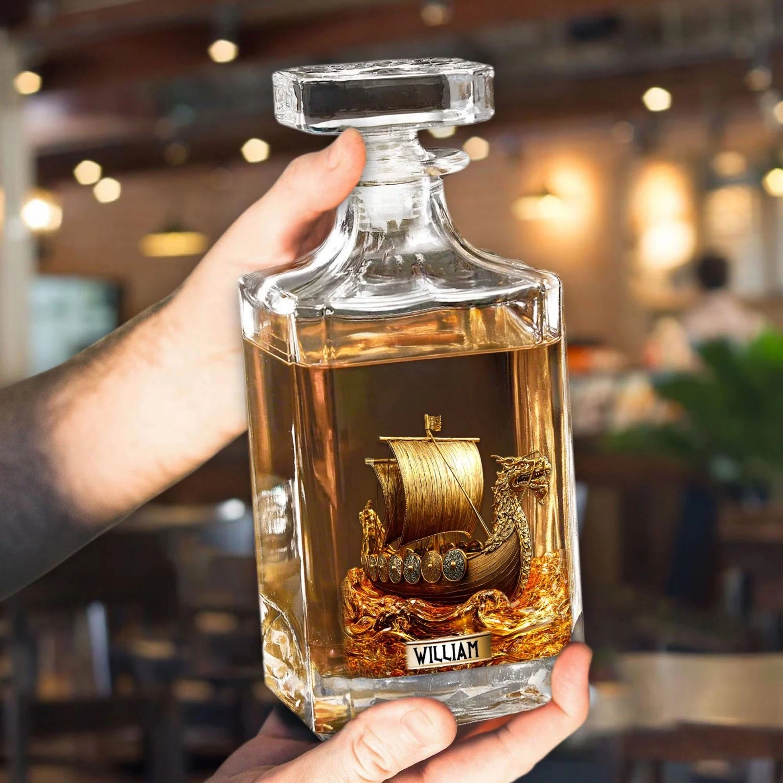 Personalized Viking Dragon Ship Whiskey Decanter Custom Bar Gift For Him Dad