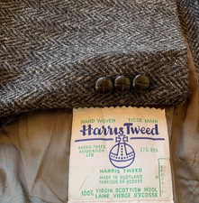 Vintage Harris Tweed handwoven pure wool charcoal hunting jacket blazer 44R 42R
