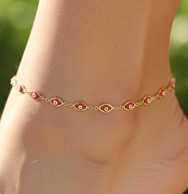 Dainty Gold Evil Eye Anklet Red Protection Charm Anklet Minimalist Bohemian
