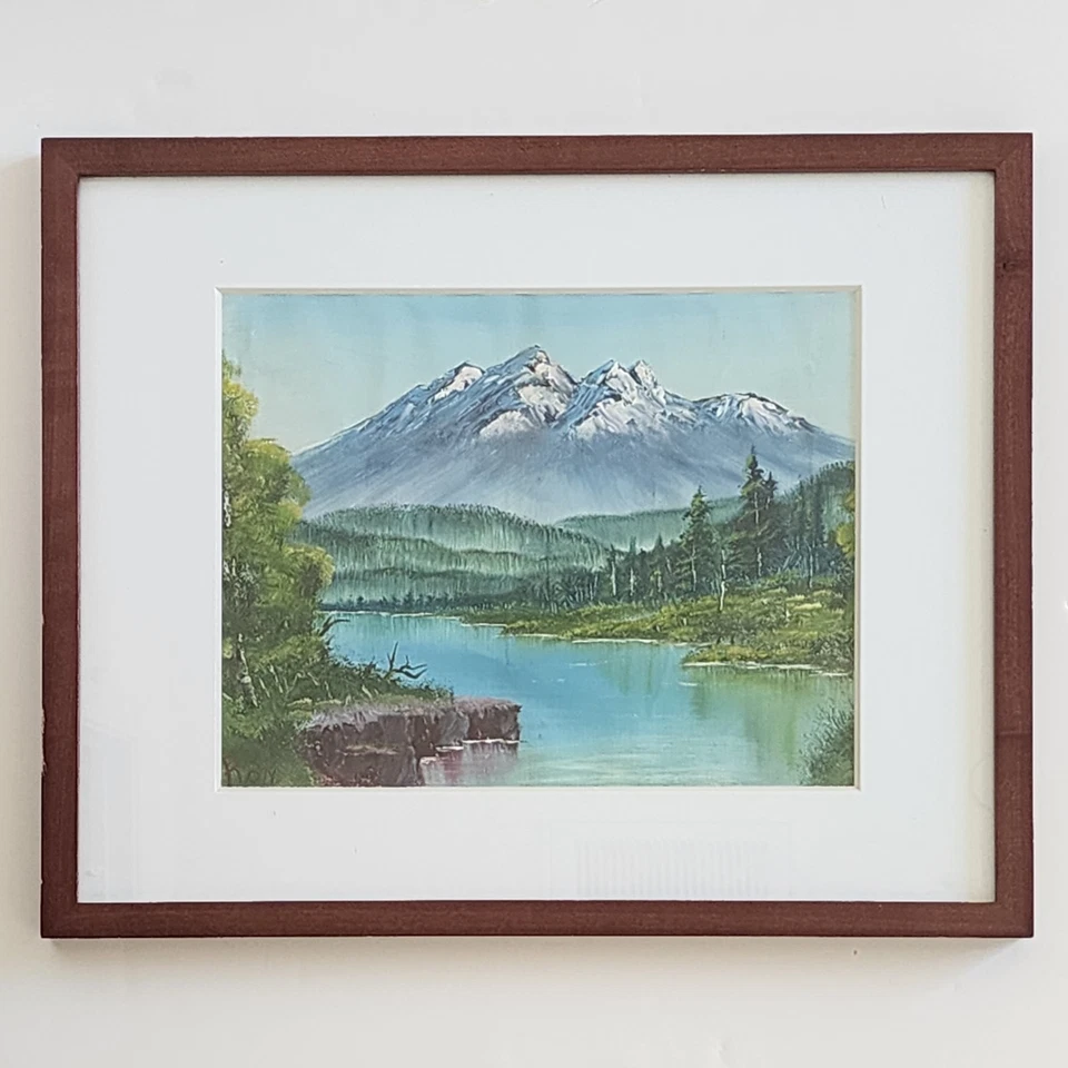 Original Oil Painting Mountain Lake Landscape Signed Framed Bob Ross Style Art - Image 3 of 4