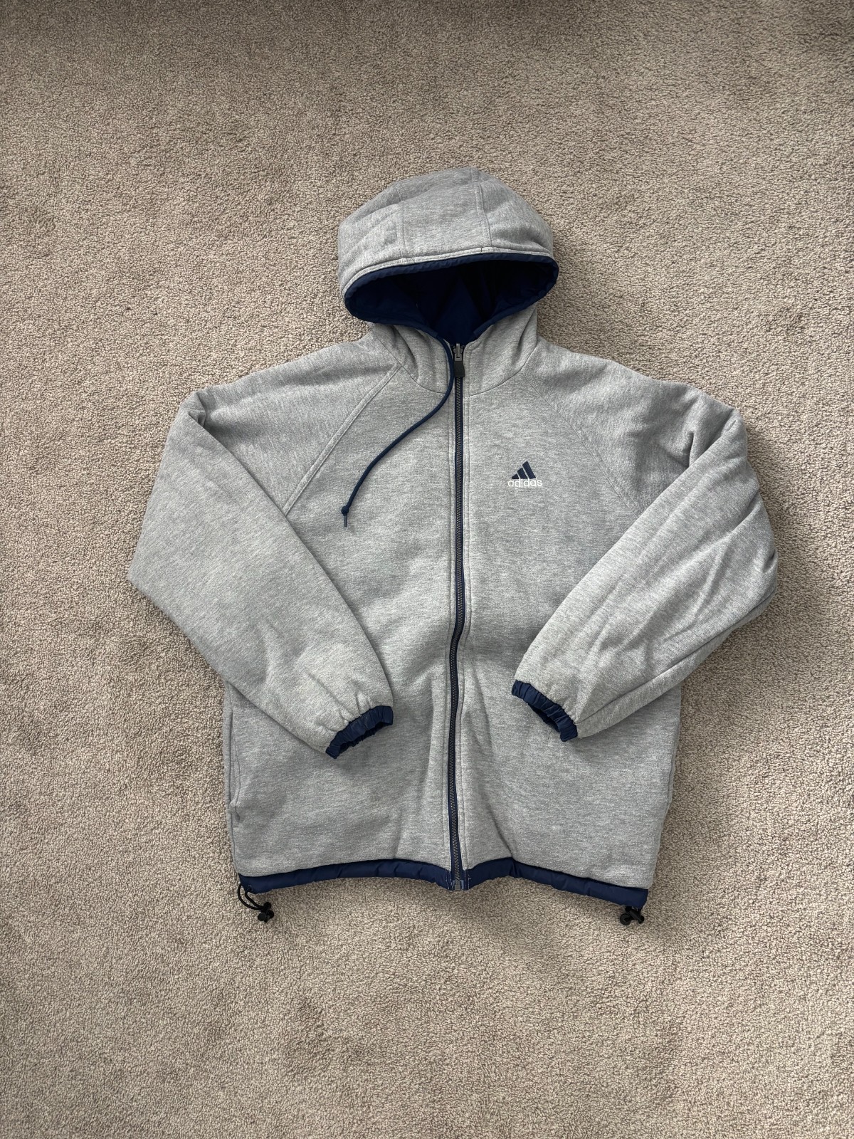 Y2K Adidas blue reversible jacket thick XXL zero flaws embroidered details - second product detail image