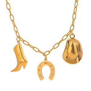 Authentic Horseshoe Hat and Boot Cowgirl Necklace 18K Gold Plated with Chain Design