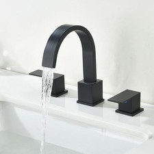 Widespread 8 Inch Matte Black Bathroom Sink Faucet, Waterfall Black Stainless...