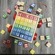 Melissa and Doug Classic ABC Block Cart 30 Colorful Wooden Blocks with cart