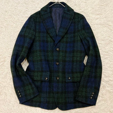 Harris Tweed Jacket Black Watch Check Walnut Buttons Wool Men's From JP
