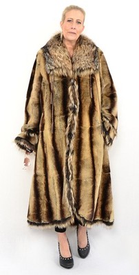 A5107 GESCHORENER WASCHBÄR MANTEL ECHT PELZ PELZMANTEL SHEARED