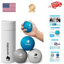 Hand Therapy Exercise Stress Ball Bundle - Tri-Density Stress Balls for Adult...