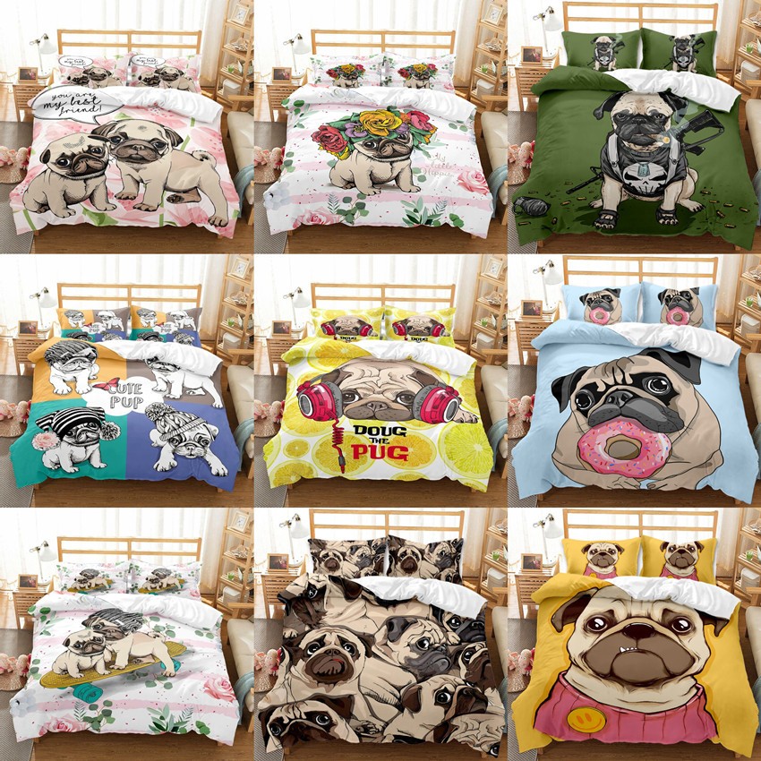 Bedding Sets Pug Duvet 2Pcs 3Pcs Bedding Set Funny Dogs PUG Quilt