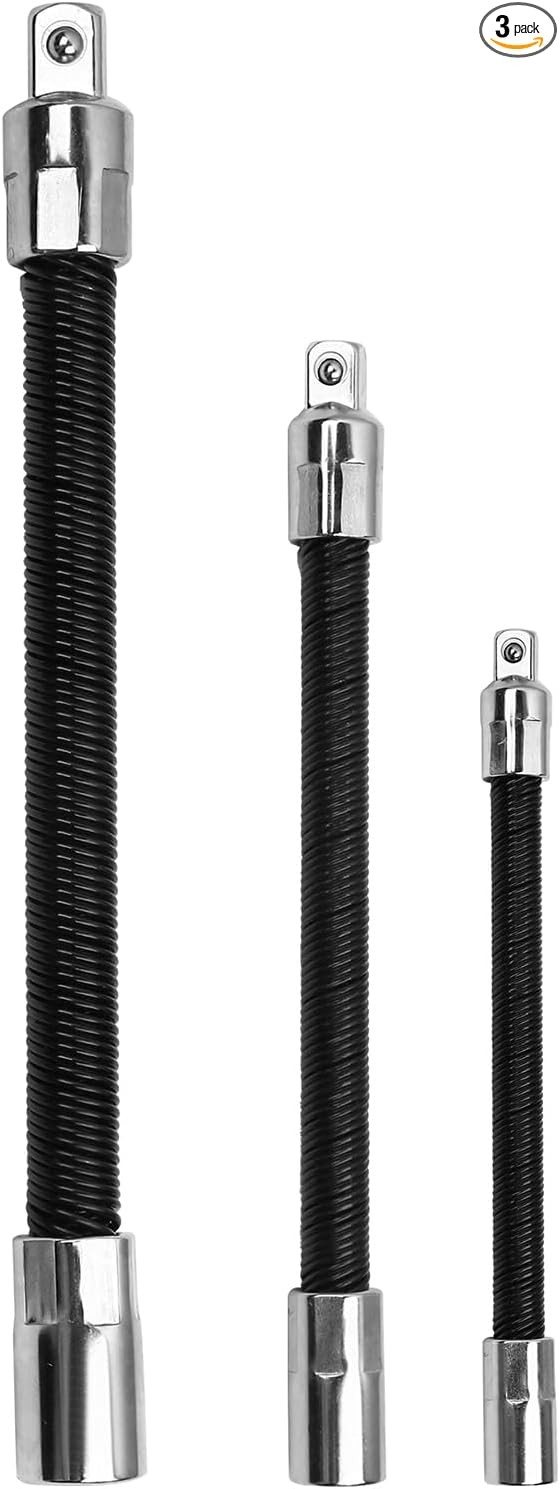 3-Piece Flexible Socket Extension Bar Set 1/2" 1/4" 3/8" Shaft Drive 10" 8" 6"