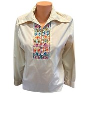 NPC Fashions Embroidered 1970s Vintage Folk Blouse Size M 70's Cotton 70's Hippy