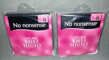 Vtg No Nonsense Nylon Knee Highs 2 Comfort Top Size Q TAN Sheer Toe 4 Pairs