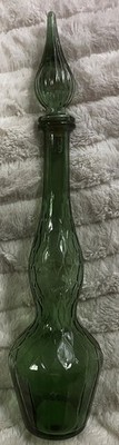 Vintage MCM Empoli green Hourglass Genie Bottle Art Glass Decanter With Stopper