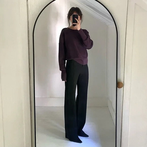 J. Crew Balloon-Sleeve Merino Wool Crewneck Sweater in Heather Aubergine M $90