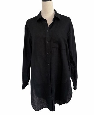 Gap Shirt Womens Small 100% Linen Black Weekend Oversized Minimalist Beach