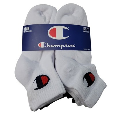 Champion Kids Breathable Moisture Wicking 8-Pack Quarter Sock (White/Black, 5-7)