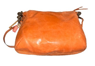Coach Poppy Tangerine Waxed Leather Distressed Swing Messenger