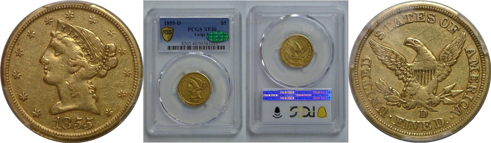 1855-D $5 Liberty   PCGS XF-40  CAC