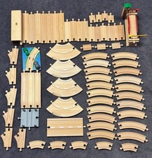 Lot of 68pc GENUINE BRIO Train Wooden Railway Track Straight Curved Risers