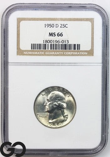 1950-D Washington Quarter NGC MS 66 ** Super Lustrous Beauty!