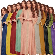 Dubai Abaya Women Muslim Kaftan Robe Long Sleeve Maxi Dress Evening Gown Party