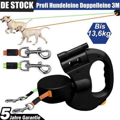 2in1 Dual Automatik Hundeleine Flexi Rollleine Gurtleine Doppelleine für 2 Hunde