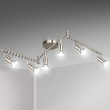 LED 6 Light Track Lighting Kit, Matt Nickel 6 Way Ceiling Spot Lighting, Flexibl
