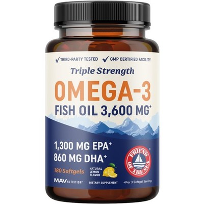 Triple Strength Omega 3 Fish Oil 3600 mg | EPA & DHA | Over 2100mg Omega-3 Fatty