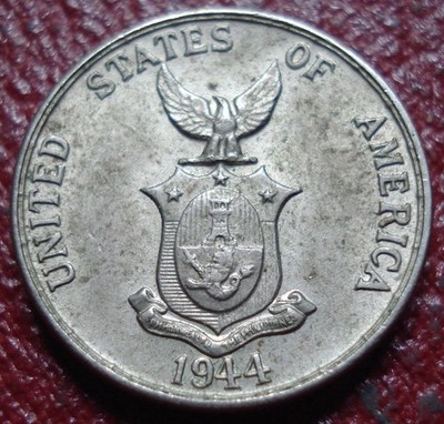 1944 PHILIPPINES 5 CENTAVOS IN EF-AU CONDITION