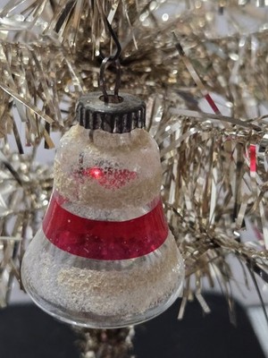 VTG MERCURY Glass BELL  CHRISTMAS Ornament 2'' Mica Glitter Accents Shiny Brite 