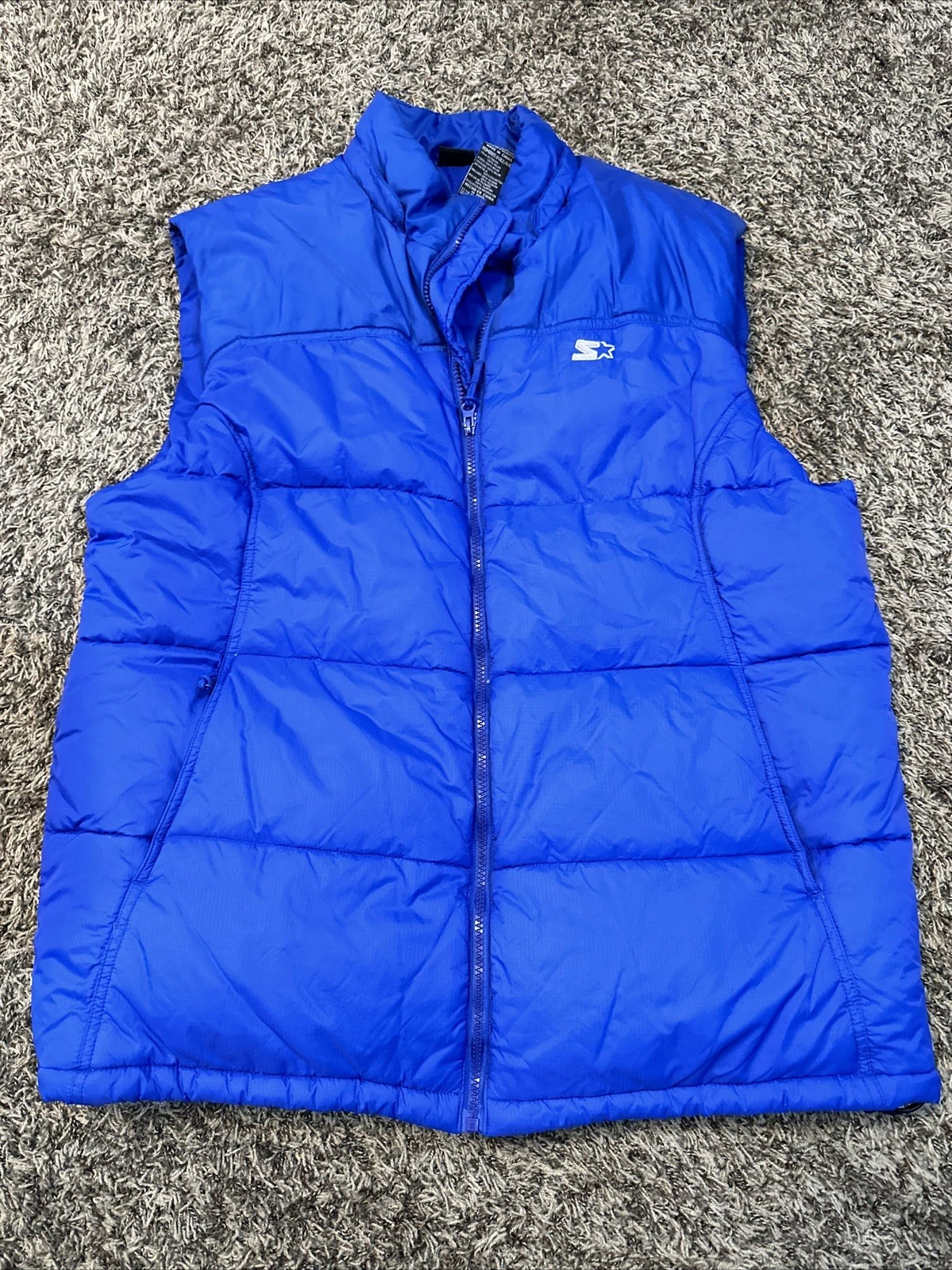 Starter Mens Sleeveless Puffy Vest Blue w/ Zip & Pockets ~ Sz Large (42/44)