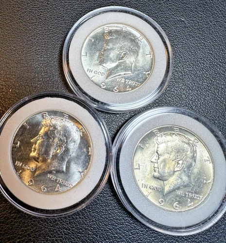 3  1964 2P &1D  Kennedy  Half Dollar 50c  90% Silver Uncirculated Lot