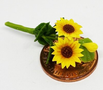 Puppenhaus Sonnenblumen 2er Bündel Miniatur Blumen Maßstab 1:12 Garten T2 tumdee