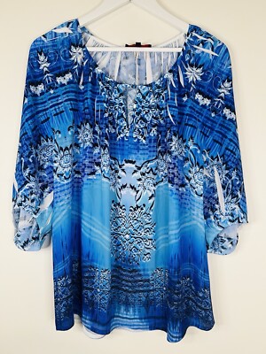 Seven Sisters Blouse Size 1 (AU8) (US4) Blue White Relaxed Fit Lightweight