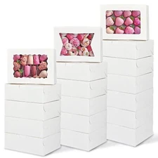 48pcs Cookie Boxes with Window, 8x6x2.5 Inch 3 Style Dessert Boxes, Pastry Bo...